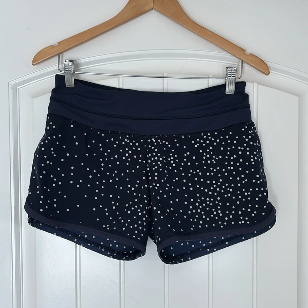 Lululemon Speed Up Running Shorts Blue White Polka Dot Lined Women’s Size 4